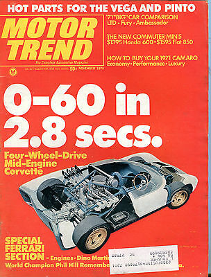 Motor Trend Magazine November 1970 Corvette Ferrari Section EX 020516jhe
