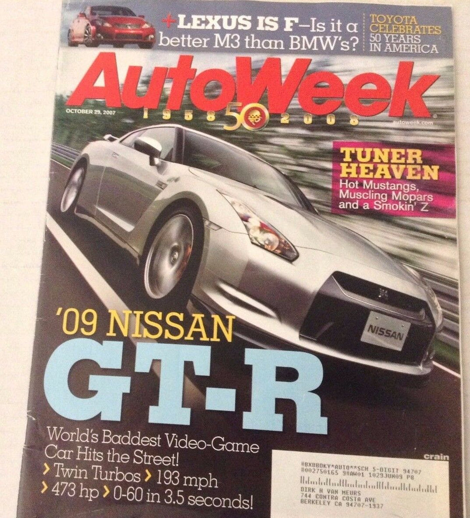 Autoweek Magazine Nissan GT-R Mustangs October 29, 2007 080417nonrh