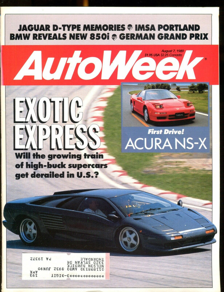 AutoWeek Magazine August 7 1989 Acura NS-X EX w/ML 022517nonjhe