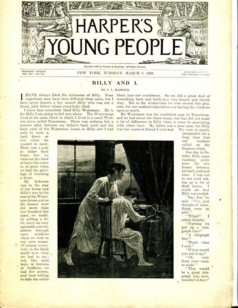 Harper's Young People Magazine March 7 1893 Billy And I GD 042717nonjhe