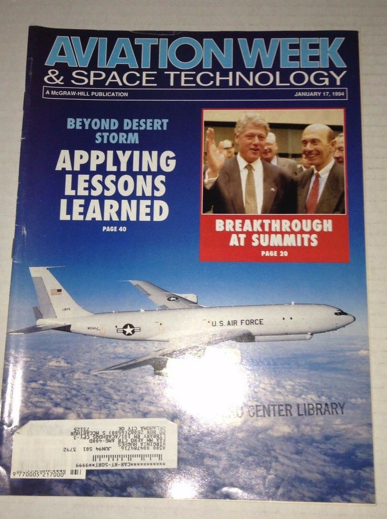 Aviation Week Magazine Bill Clinton The Summits January 17, 1994 FAL 111716RH