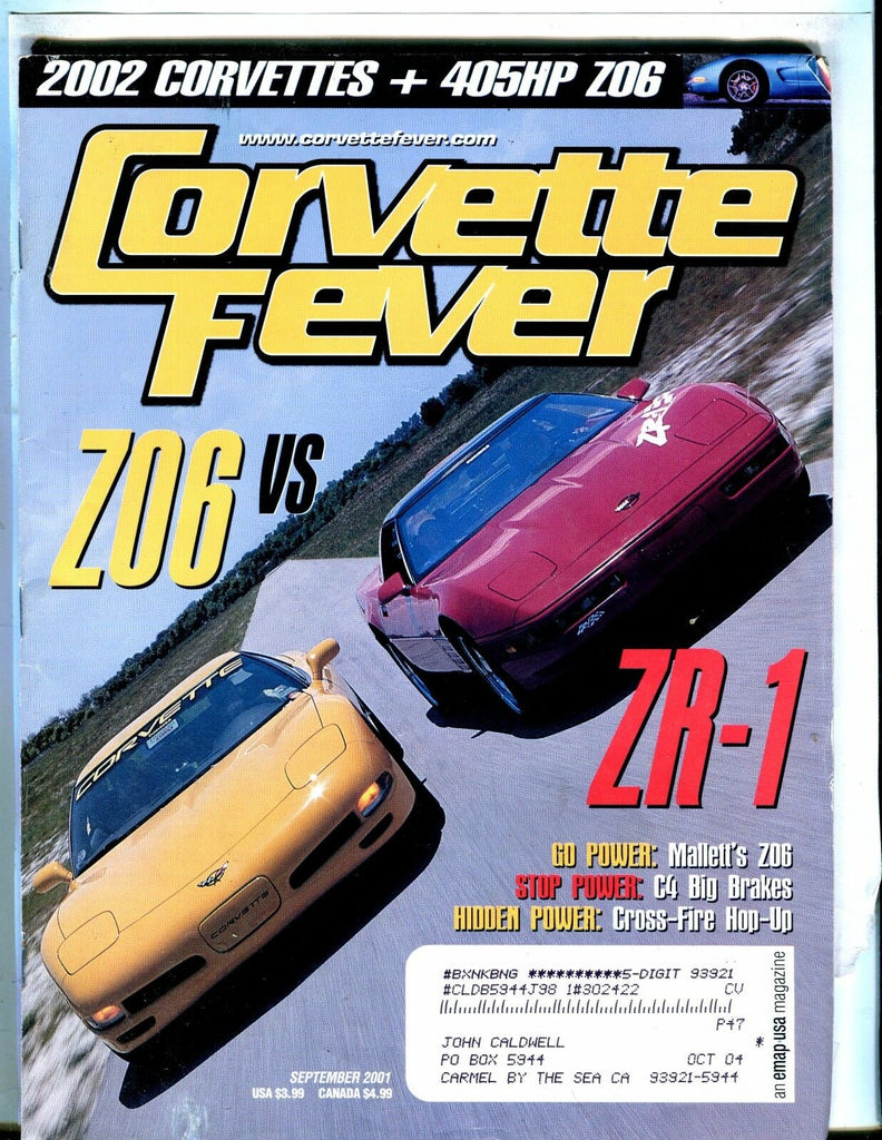 Corvette Fever Magazine September 2001 Z06 vs. ZR-1 EX w/ML 042417nonjhe