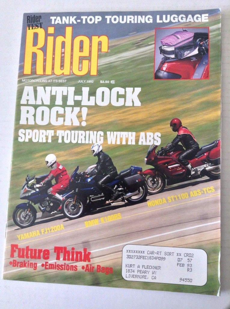 Rider Magazine Anti-Lock Rock Yamaha FJ1200A BMW K100 July 1992 051117nonrh