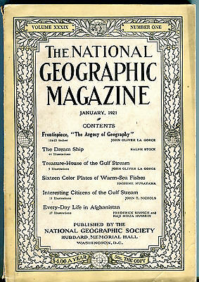 National Geographic Magazine January 1921 Gulf Stream Afghanistan VG 011116jhe