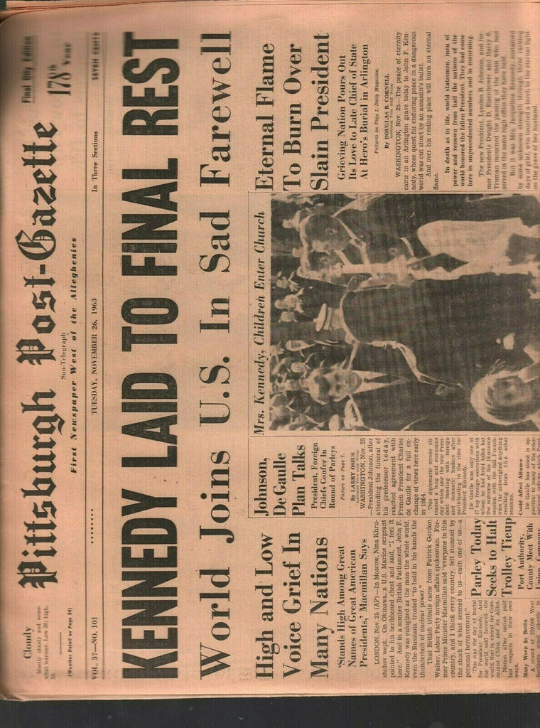 Pittsburgh Post-Gazette November 26 1963 John F Kennedy JFK Final Rest 020320AME