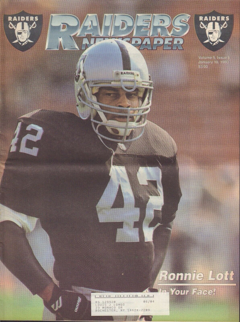 Los Angeles Raiders Newspaper January 18 1993 Ronnie Lott 081417nonjhe