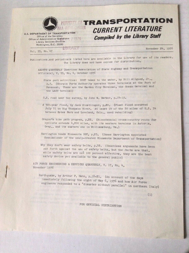 Transportation Current Magazine AASHTO November 24, 1976 FAL 050517nonrh