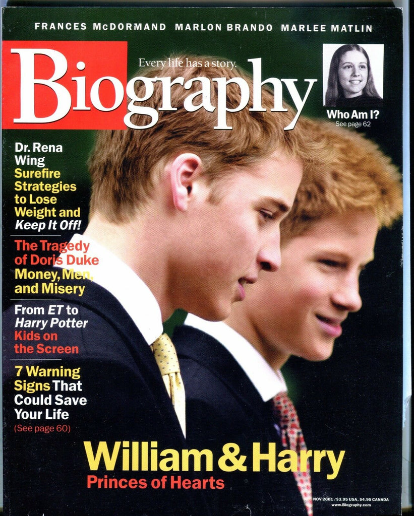 Biography Magazine November 2001 Prince William Harry EX No ML 030817nonjhe