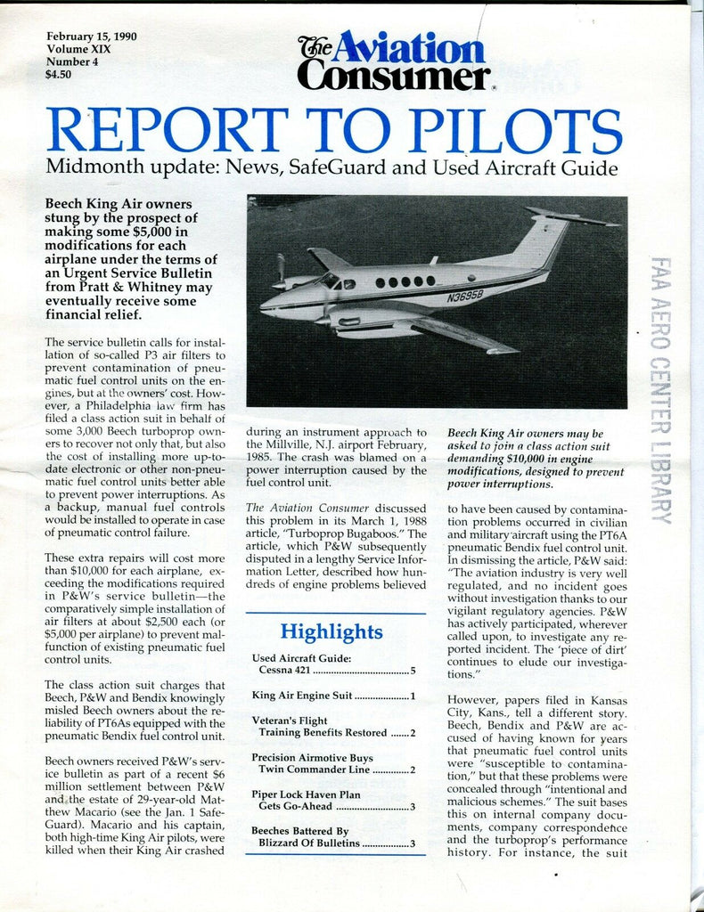 The Aviation Consumer Magazine February 15 1990 EX No ML FAA Library 102016jhe