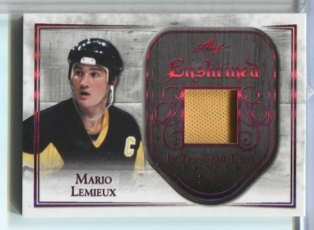 Mario Lemieux Leaf Enshrined Game Used Jersey Card 3/4 E-24 Leaf 2018 121719DBCD