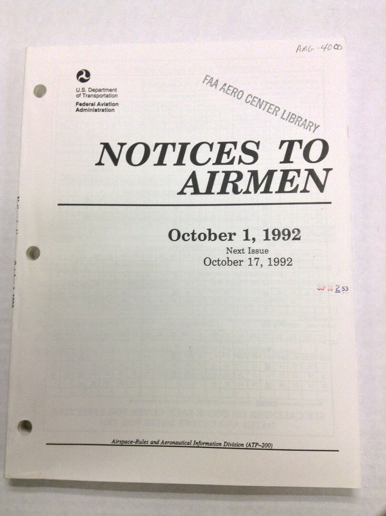 Notices To Airmen Magazine Flight Restrictions October 1, 1992 022217R
