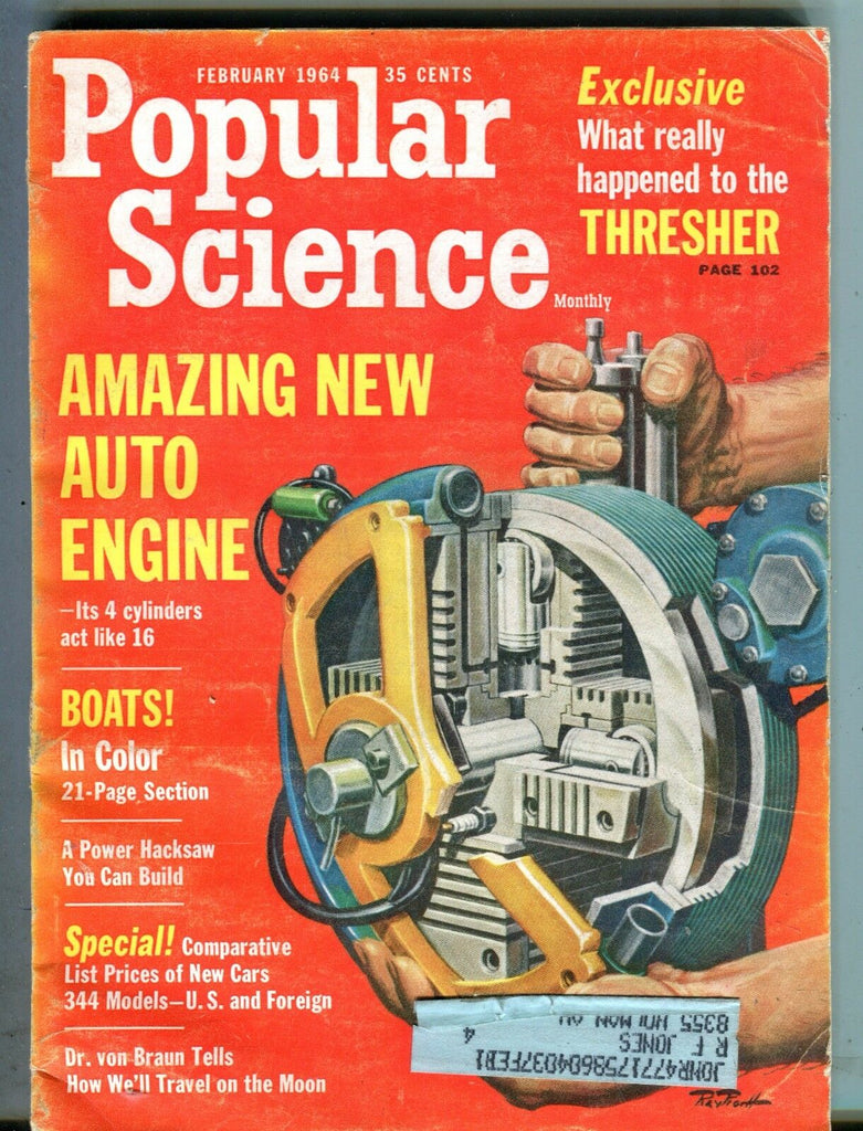 Popular Science Magazine February 1964 4 Cylinder Auto Engine 062317nonjhe