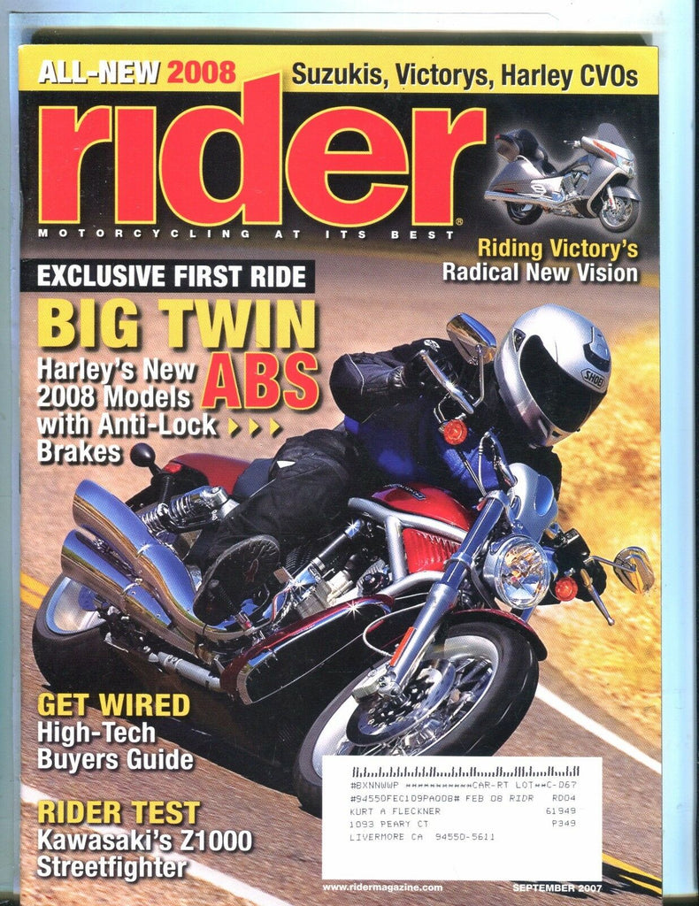 Rider Magazine September 2007 Harley ABS EX w/ML 050717nonjhe