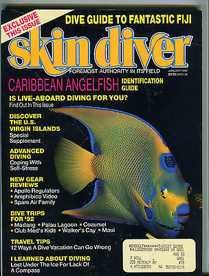 Skin Diver Magazine January 1992 Caribbean Angelfish EX 081516jhe