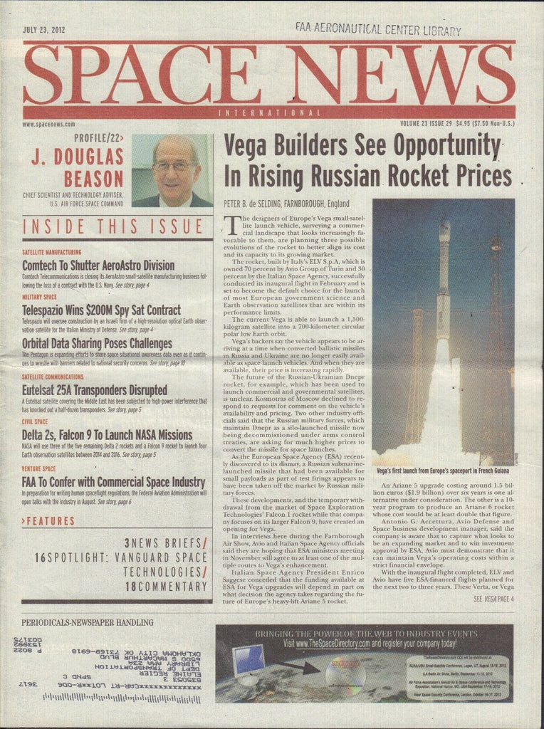 Space News July 23 2012 J. Douglas Beason, Vega, FAA, Eutelsat wML 110716DBE