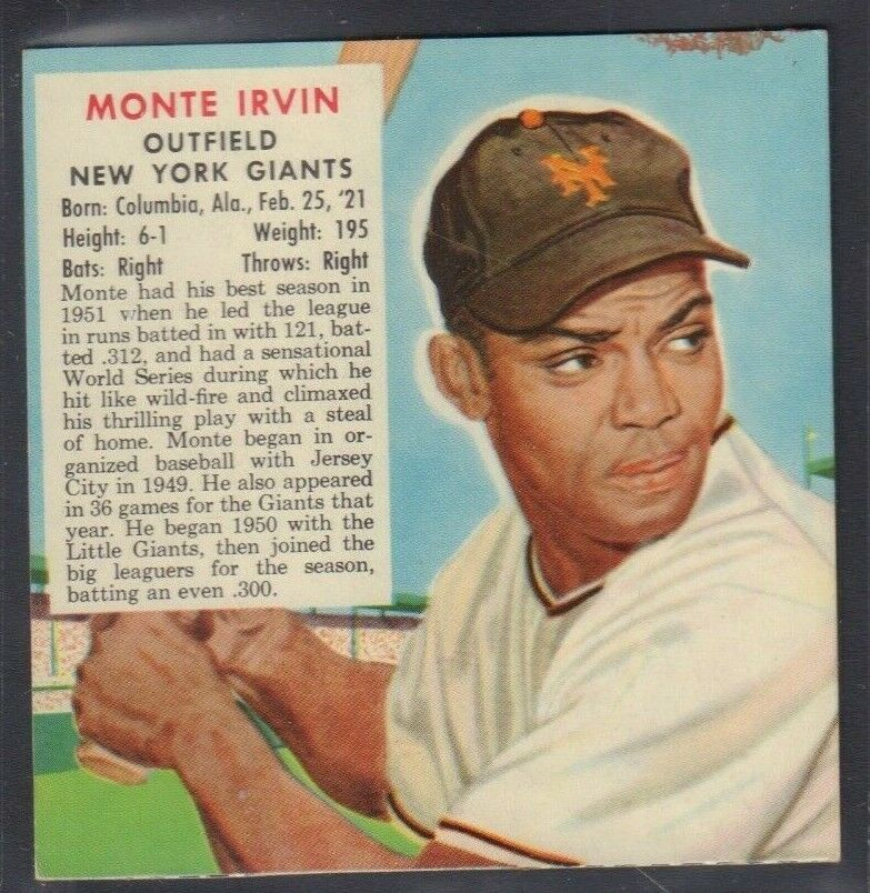 1953 Monte Irvin NY Giants Red Man Tobacco Cut Baseball Card 030819DBT