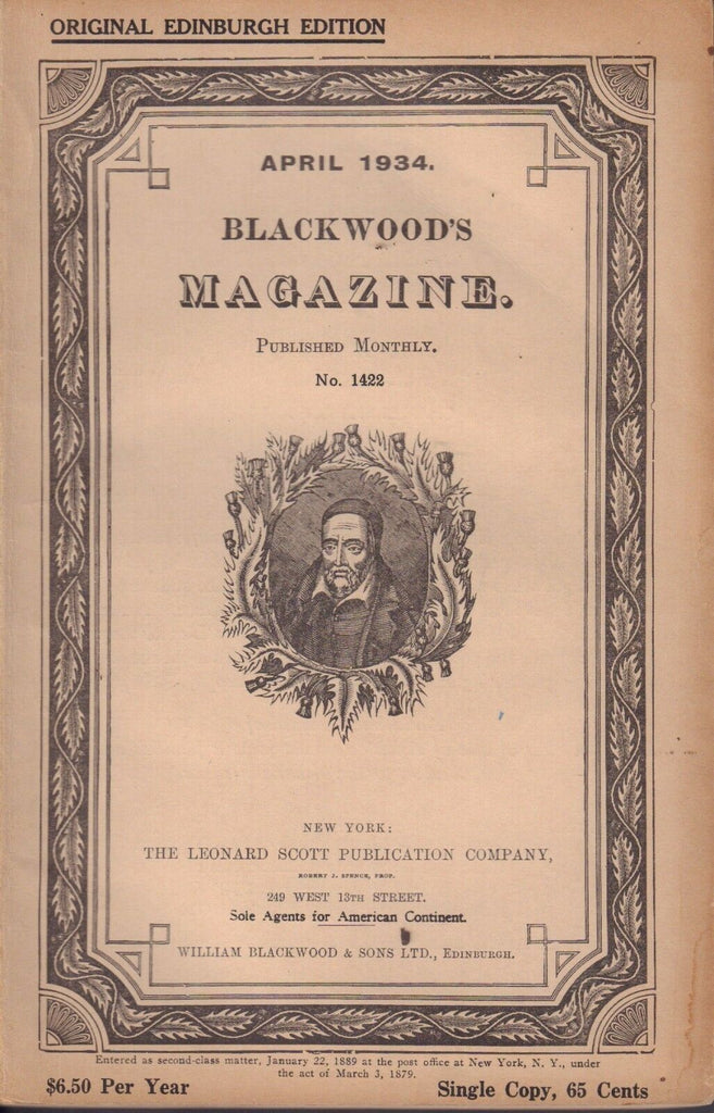 Blackwood's Magazine April 1934 Edinburgh Edition 091817nonjhe