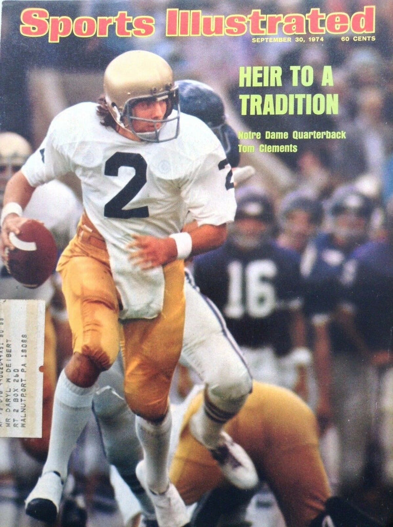 Sports Illustrated Magazine ND's Tom Clements September 30, 1974 091417nonrh3