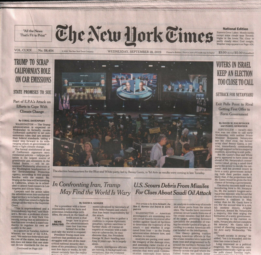 New York Times September 18 2019 Donald Trump Amazon Fires Eli Manning010120AME2