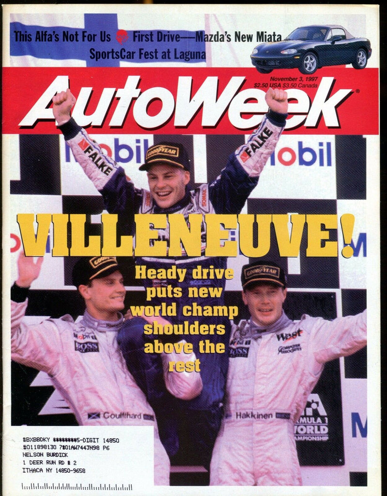 AutoWeek Magazine November 3 1997 Jacques Villeneuve EX w/ML 022317nonjhe