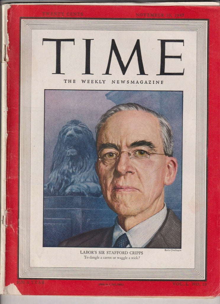 Time Mag Labor's Sir Stafford Cripps November 10, 1947 022620nonr