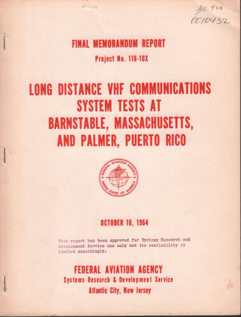 Long Distance VHF Communications System Test October 16 1964 exFAA 062918DBE2