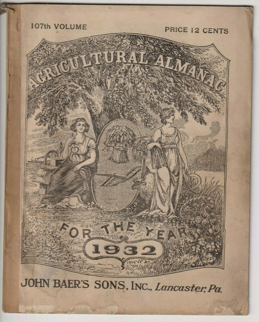 Agriculture Almanac John Baer's Sons Lancaster, PA 107th Volume 1932 022420nonr