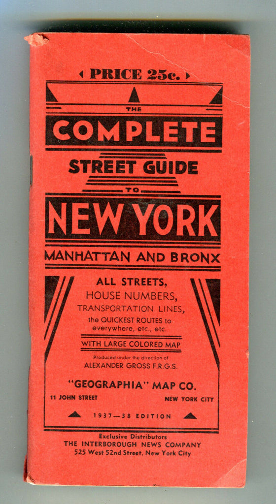 Complete Street Guide New York w/Map 1937-38 Edition EX 081916jhe