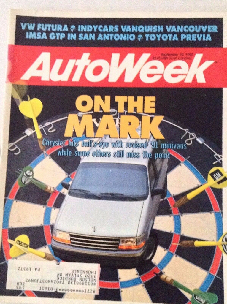 Autoweek Magazine Chysley & Vw Futura September 10, 1990 011617rh