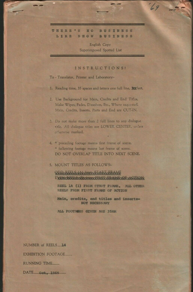 Theres no Business like Show Business Vintage Spotted List Script 121119DBT4