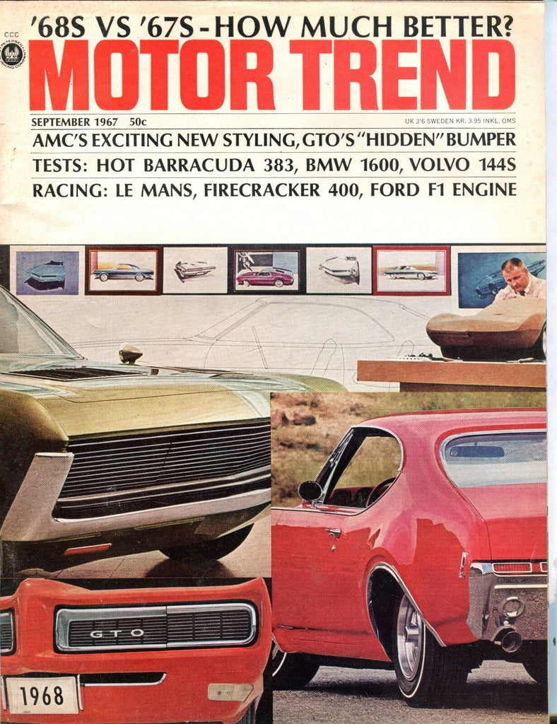 Motor Trend Magazine September 1967 Barracuda 383 EX No ML 041817nonjhe