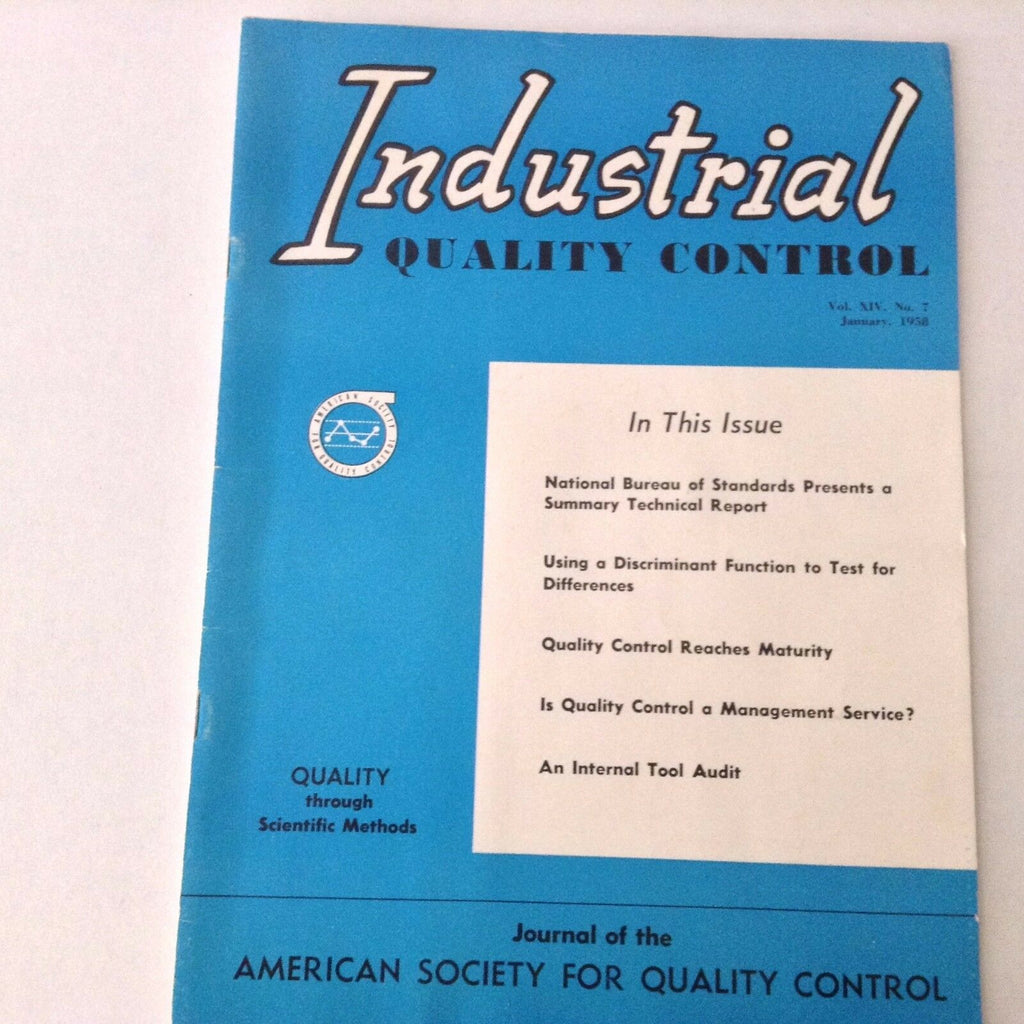 Industrial Quality Control Magazine Summary Tech Report January 1958 060517nonrh