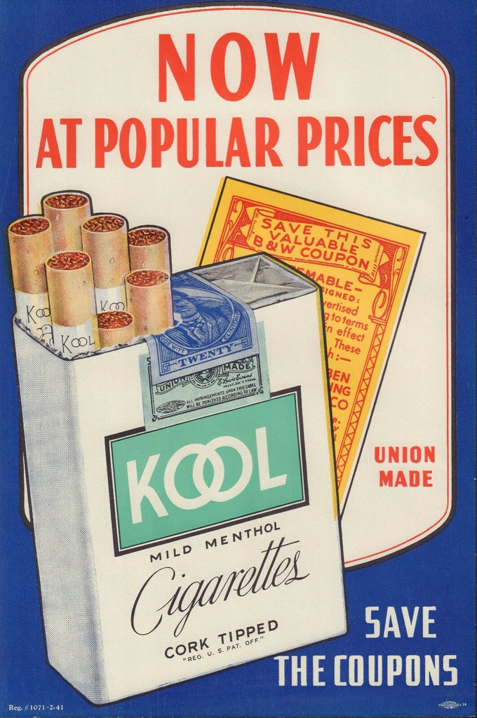 KOOL Blue Window 15"x11" Original Cigarette Advert Poster Circa 1930/40