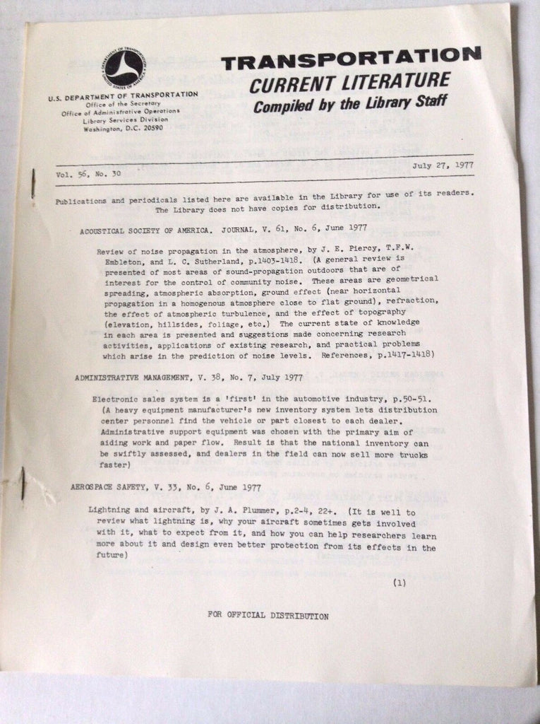 Transportation Current Literature Magazine July 27, 1977 FAL 050517nonrh