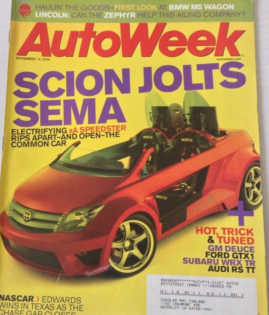 AutoWeek Magazine Scion Jolts Sema Nascar November 14, 2005 080217nonrh
