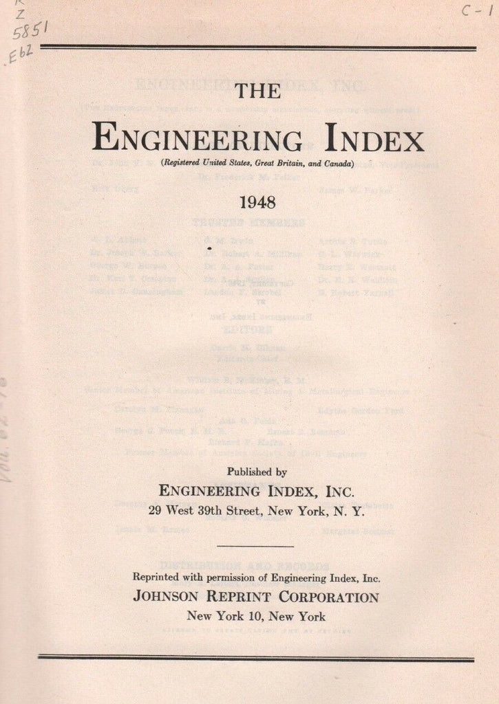 The Engineering Index 1948 by Engineering Index Inc FAA 111918AME