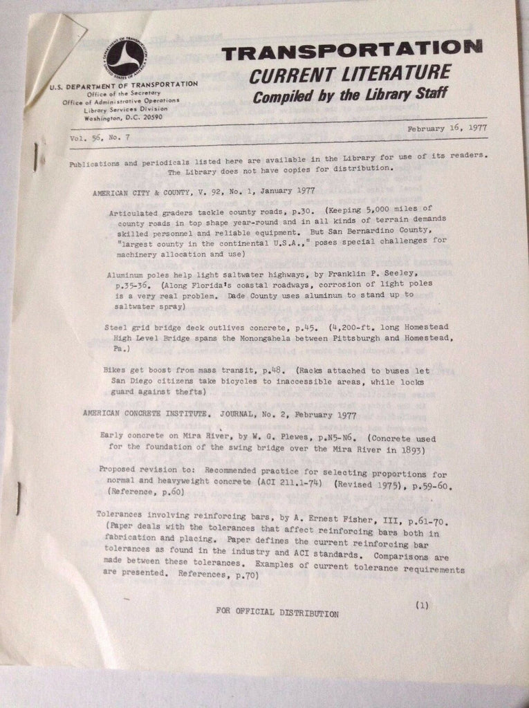 Transportation Current Magazine American City February 16, 1977 FAL 050517nonrh