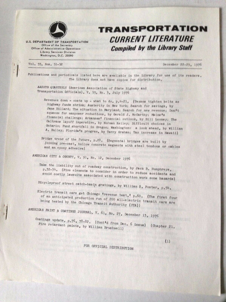 Transportation Current Magazine AAShTO December 22-29, 1976 FAL 050517nonrh