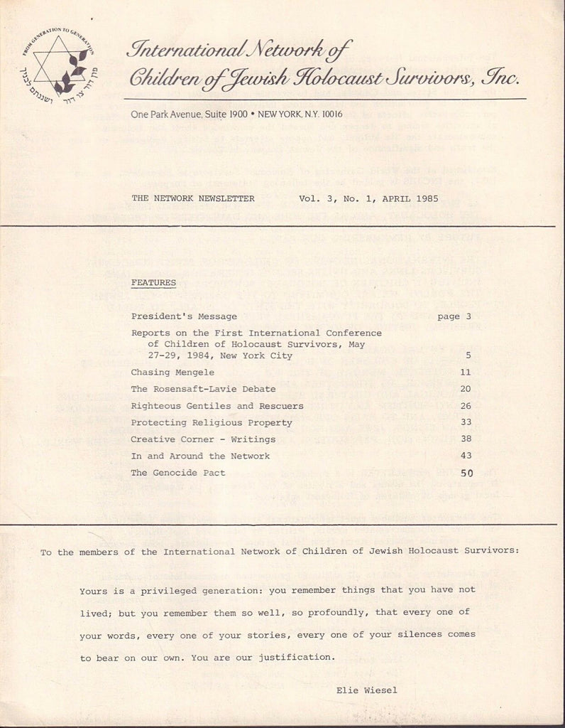 International Network of Children of Jewish Holocaust Survivors V.3#1 091517DBE