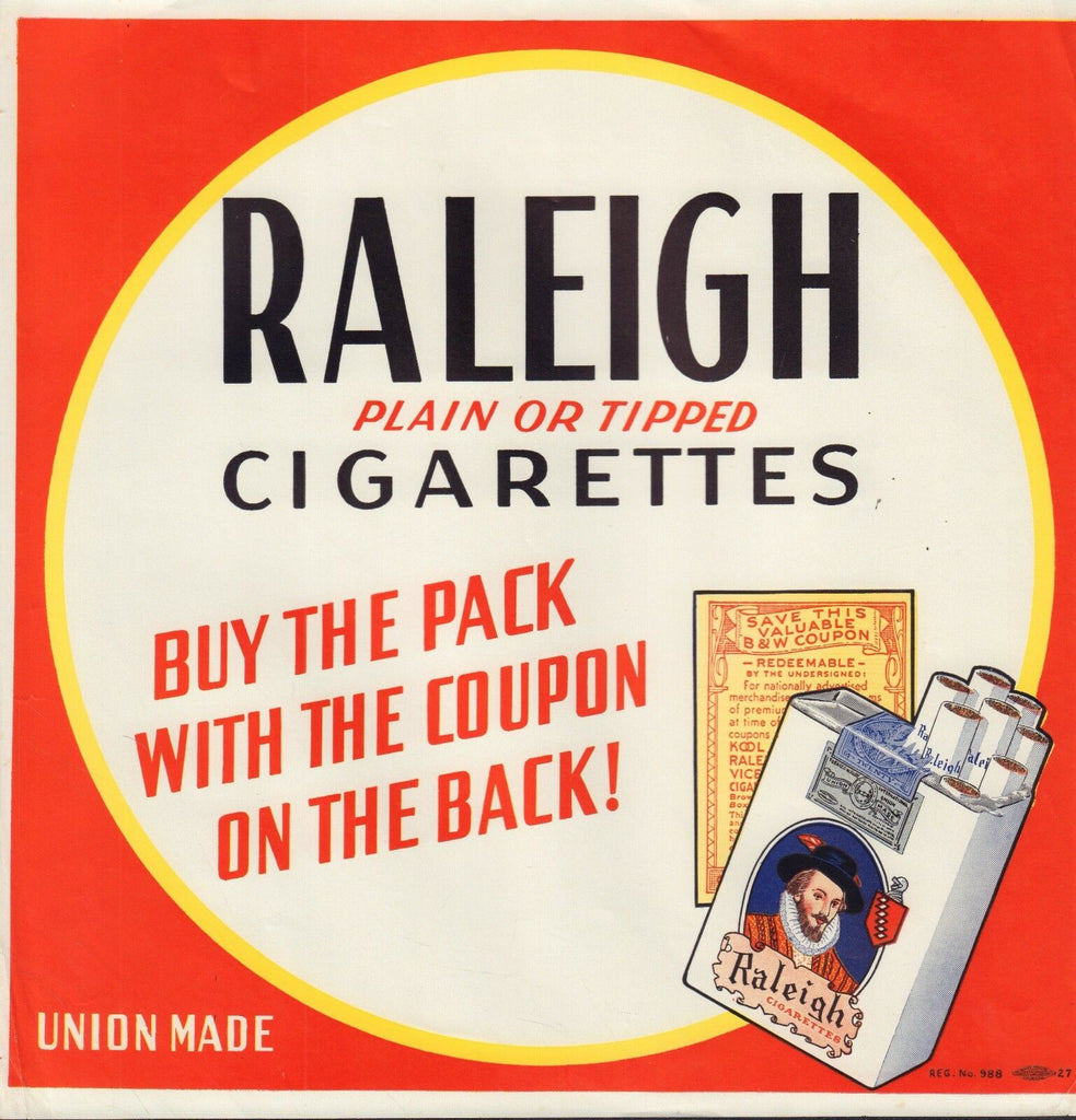 Raleigh 12"x12" Vintage Original Cigarette Advert Poster Circa 1930/40