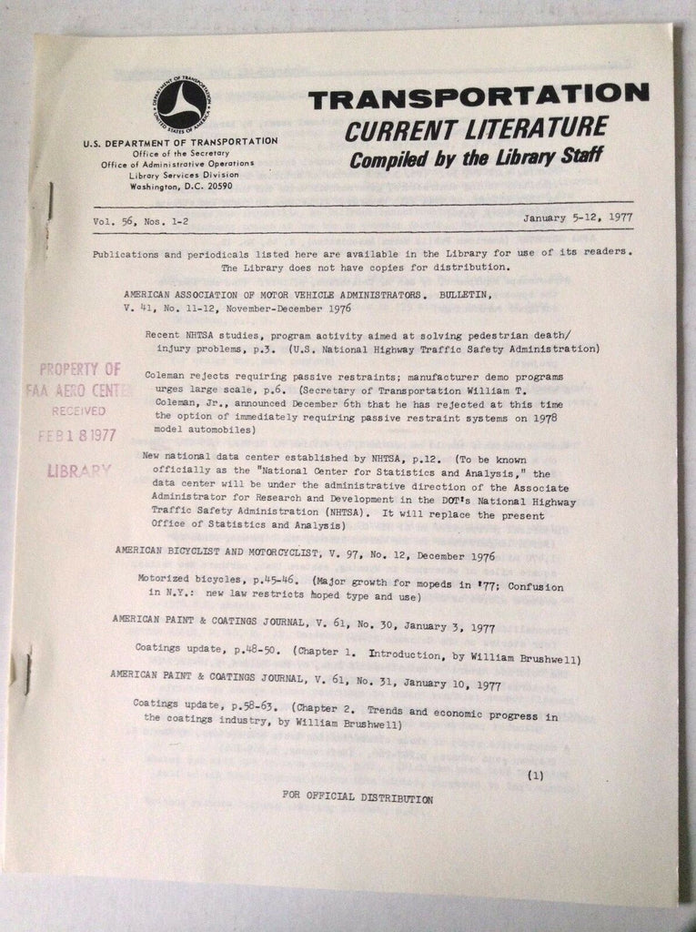 Transportation Current Magazine MVA January 5-12, 1977 FAL 050517nonrh