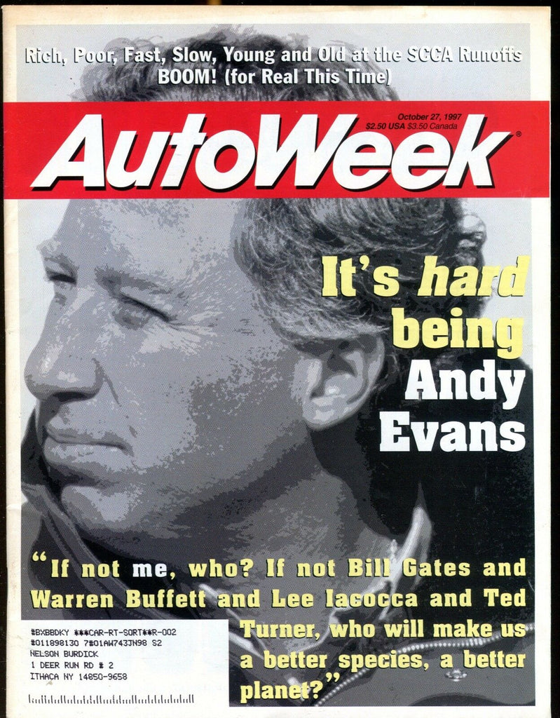 AutoWeek Magazine October 27 1997 Andy Evans EX w/ML 022317nonjhe