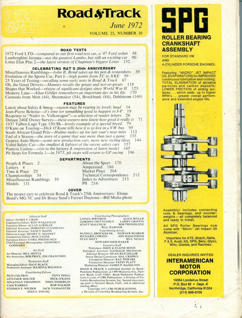 Road & Track Magazine June 1972 Ford LTD GD No Cover 091916jhe