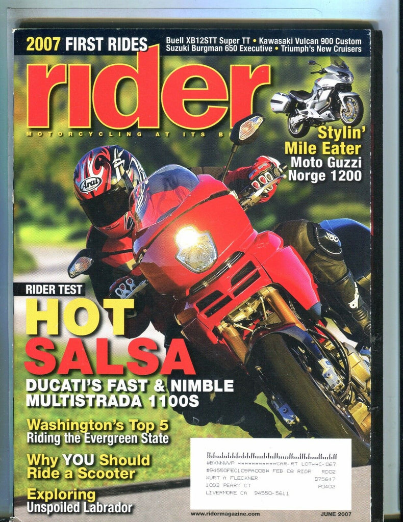 Rider Magazine June 2007 Ducati 1100S EX w/ML 050717nonjhe
