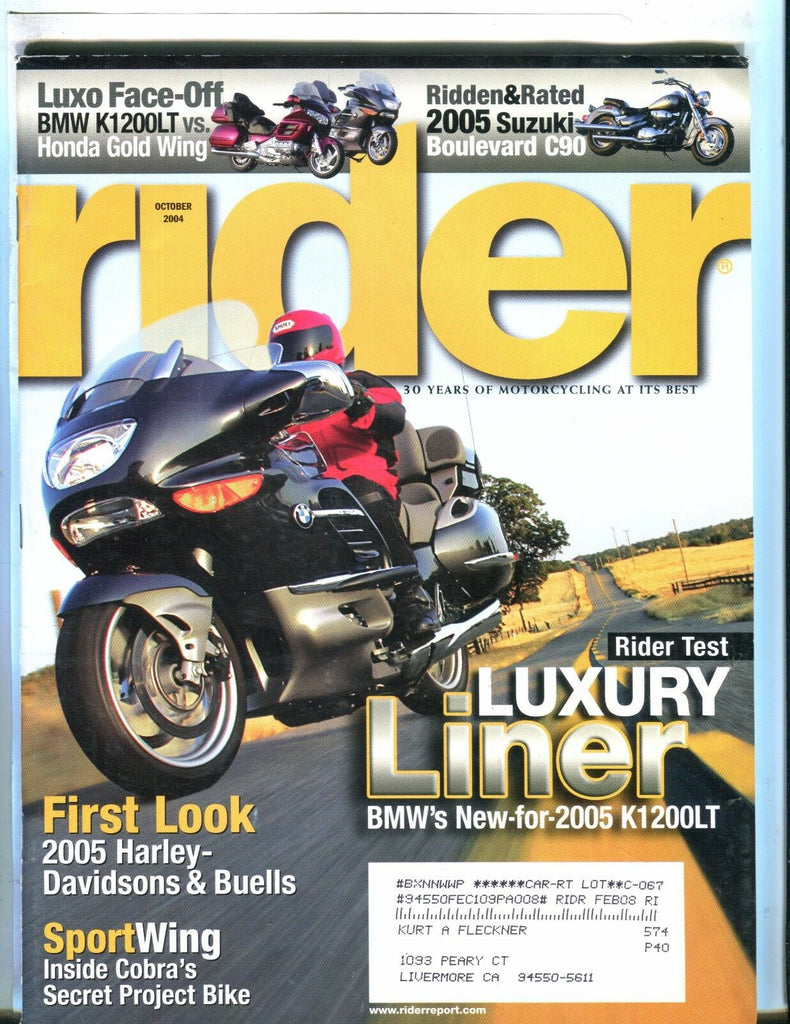 Rider Magazine October 2004 BMW K1200LT EX w/ML 050717nonjhe