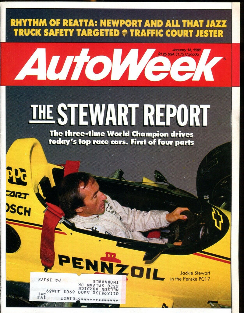 AutoWeek Magazine January 16 1989 Jackie Stewart EX w/ML 022217nonjhe