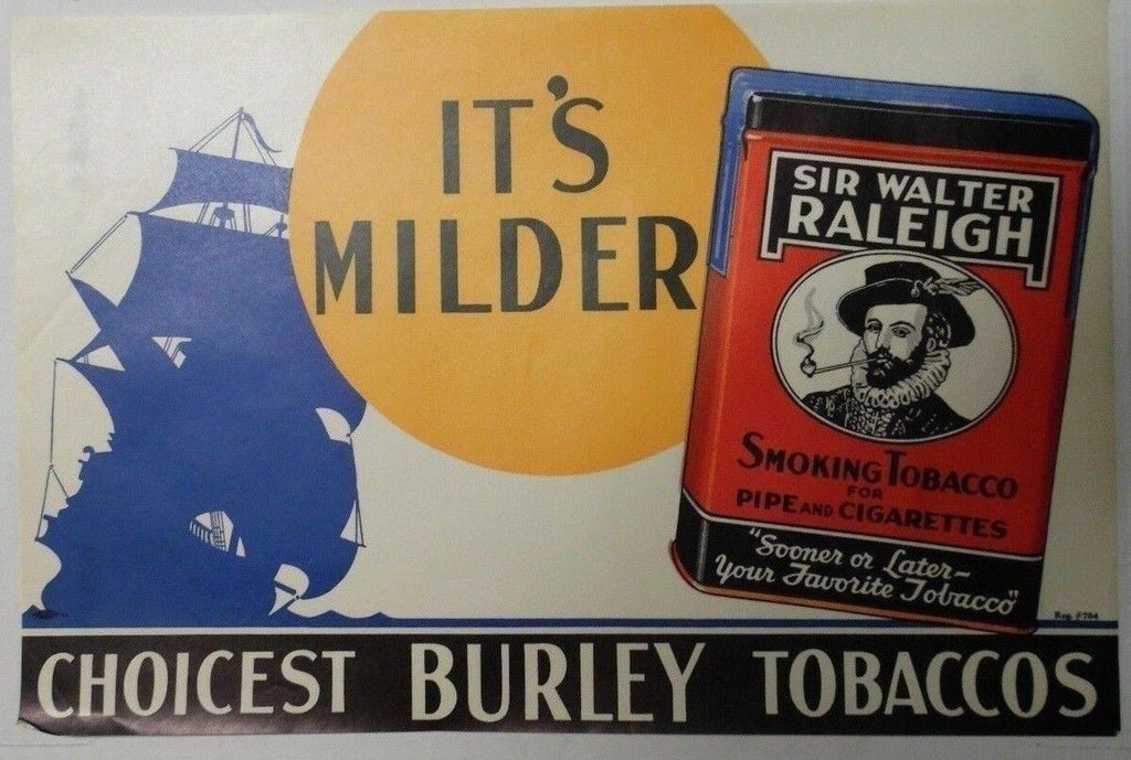 Raleigh Its Milder 18"x12" Original Cigarette Advert Poster Circa 1930/40