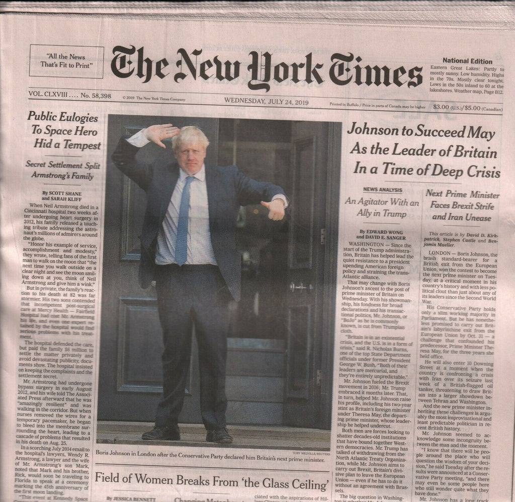 New York Times July 24 2019 Boris Johnson London Neil Armstrong 010220AME