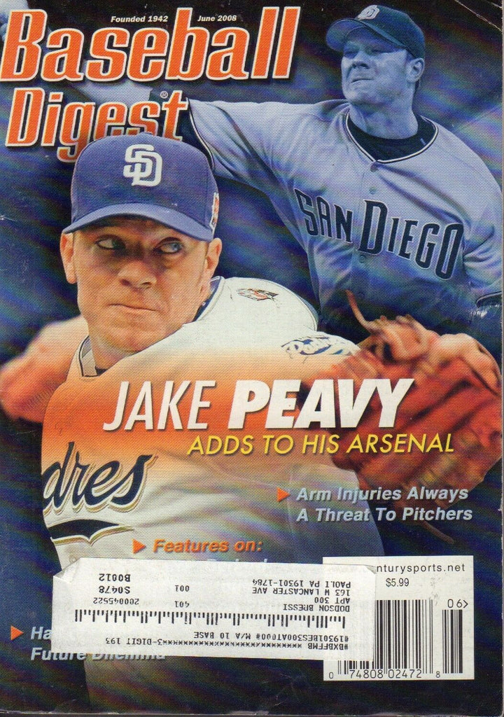 Baseball Digest Magazine June 2008 Jake Peavy 101617nonjhe