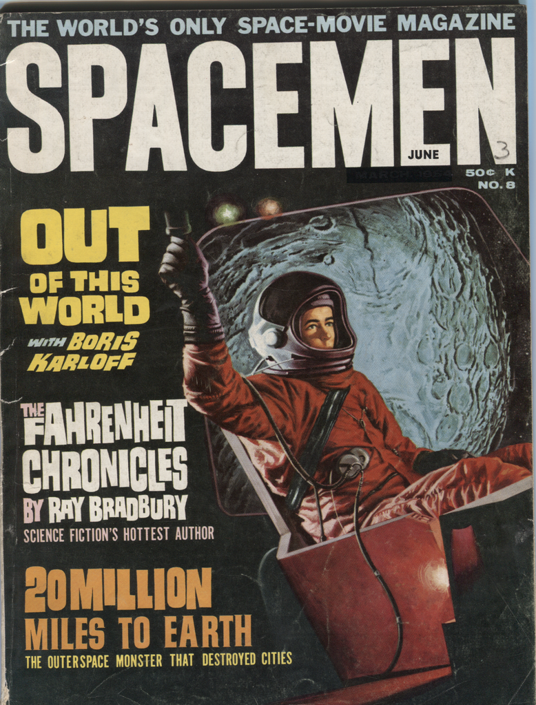 Spacemen No.8 June 1964 Ray Bradbury Boris Karloff Vintage Sci-Fi Mag 080520DBE